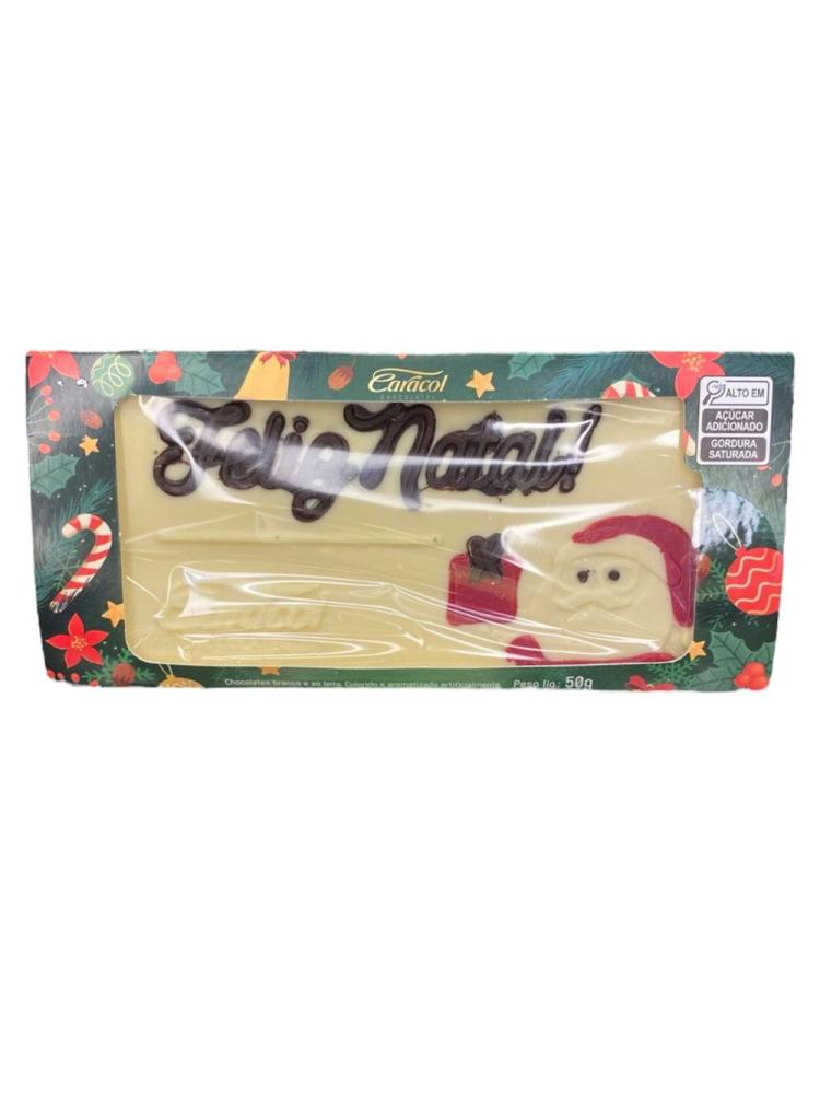 Placa De Feliz Natal De Chocolate Branco Chocolates Caracol 50G