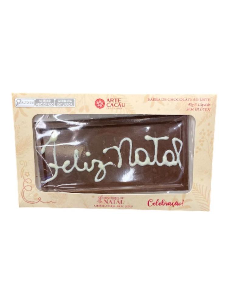 Placa De Feliz Natal Em Chocolate Ao Leite Arte Cacau 40G
