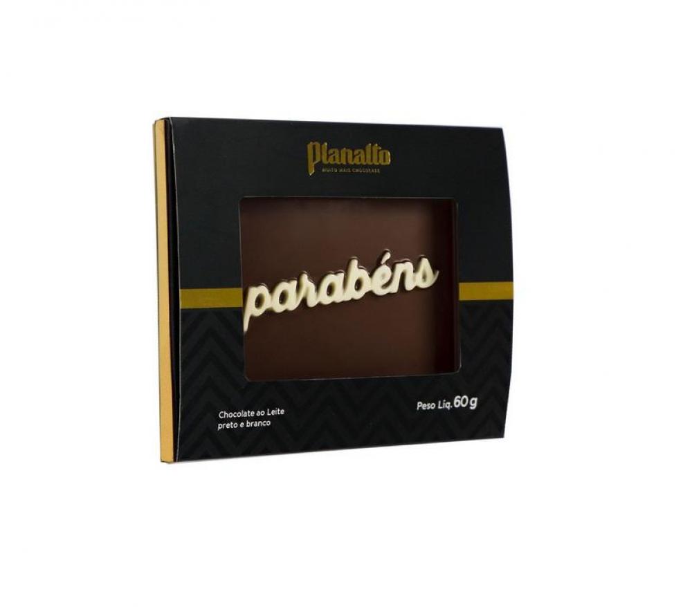 Placa Parabéns Chocolate Ao Leite E Branco