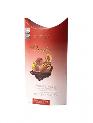 Drágeas De Chocolate Ao Leite Com Frutas E Nozes Nugali